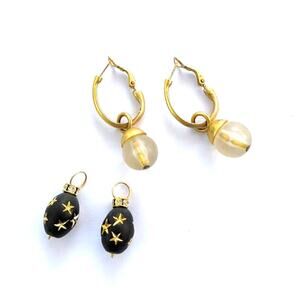 Matte gold oblong hoop earrings with 2 sets interchangeable charms
